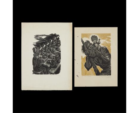 Fritz Eichenberg (German, 1901- 1990). Pair of woodcuts including:One depicting St. Christopher with a child on his back, 194