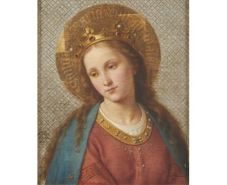 Andreas Johann Jacob Muller (German, 1811-1890). Oil on board painting depicting a portrait of the Madonna 1866. Signed, date