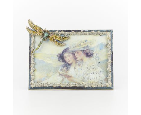 Jay Strongwater, United States. Swarovski crystal rectangular frame with polychrome enamel. With an applied dragonfly and nat
