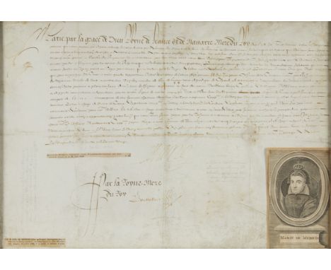 Ink on parchment document signed by Marie de Medici. Marie de' Medici (1575-1642) was the Queen of France and Navarre as the 