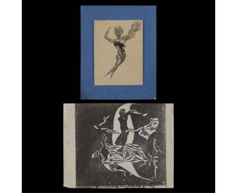 Hans-Ulrich "Jimmy" Ernst (German/American, 1920-1984). Group of two artworks including:One drawing on board depicting an abs