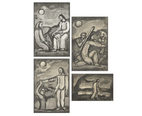 Georges Roualt (French, 1871-1958). Group of four wood engravings from Andre Suares' "Passion," published 1939. Depicting sce