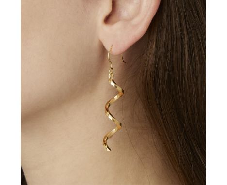 Italian 14k yellow gold spiral statement earrings. On French wires. Marked "14k Italy" at the bale, 14kt Italy on the hooks, 