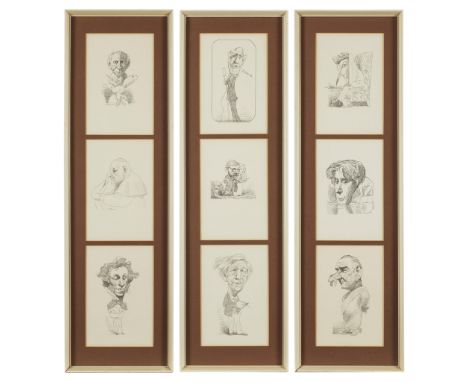 David Levine (American, 1926-2009). Group of nine lithographs depicting caricatures of popular and well-known figures in hist