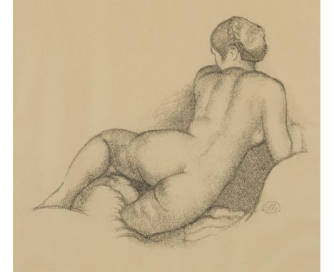 Aristide Maillol (French, 1861-1944). Lithograph on paper titled "Bather" depicting the backside of a nude lounging female fi