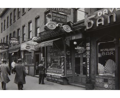 Todd Webb (American, 1905-2000). Gelatin silver print photograph titled "3rd Ave. New York" depicting a streetview of the win