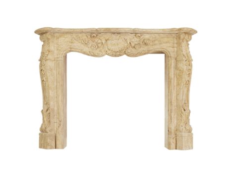 Louis XV style marble fireplace mantle. Of Rococo style with acanthus leaves, shells, and scrollwork.Height: 44 in x width: 6