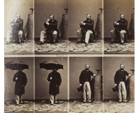 Andre Adolphe-Eugene Disderi (French, 1819-1889). Albumen print photograph titled "Prince Dolgorouki" depicting eight views o