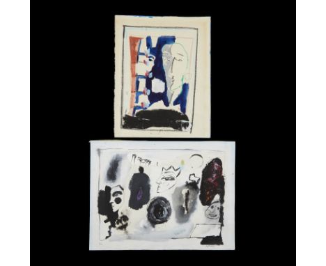 Norris Embry (American, 1921-1981). Group of two mixed media on paper abstract paintings. One signed along the lower center t