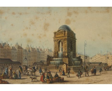 Frederic Martens (French, 1809-1875). Hand-colored engraving titled "Fontaine des Innocents" depicting the Parisian monument.