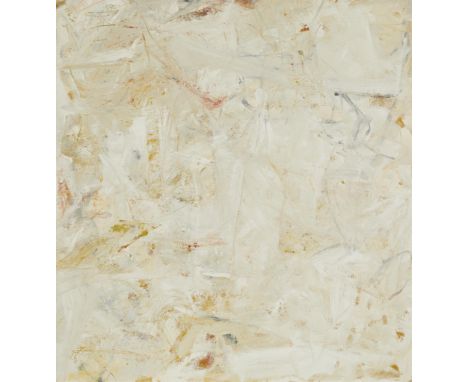 Terence Accola (b. 1966). Large oil on canvas affixed to a panel painting depicting an abstracted field of white with splashe
