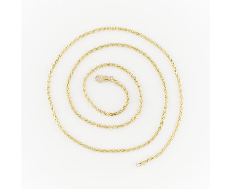 14k yellow gold rolled wheat chain with lobster clasp. Marked 14k and HMS along the end clasps and marked 14k along the lobst