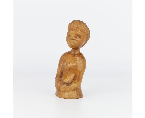 Mallica Reynolds "Kapo" (Jamaican, 1911-1989). Hand-carved wooden figurine in the form of a female torso and head, 1964. Inci