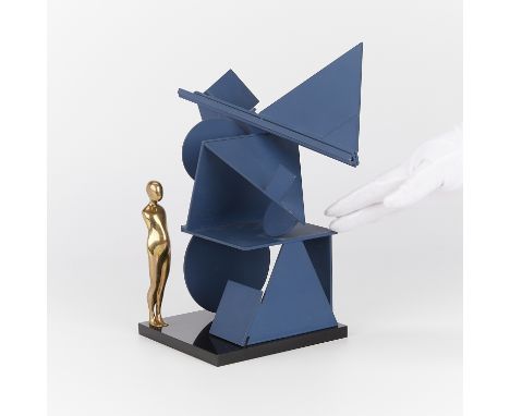 Ernest Trova (American, 1927-2009). Polychromed metal sculpture titled "Abstract Variation #1" depicting a figure of a man ne