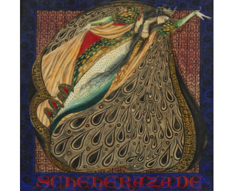 Watercolor and ink painting depicting the fictional Scheherazade, the character and storyteller from "One Thousand and One Ni