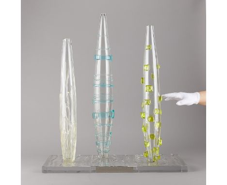 John Rocha (Chinese/Irish, b. 1953) for Waterford Crystal. Large glass sculpture in the form of three large pillars attached 