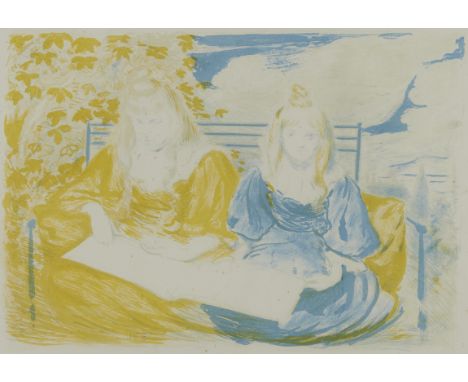 Jacques-Emile Blanche (French, 1861-1942). Lithograph on paper titled "Madeleine et Yvonne Lemoine" depicting two young girls