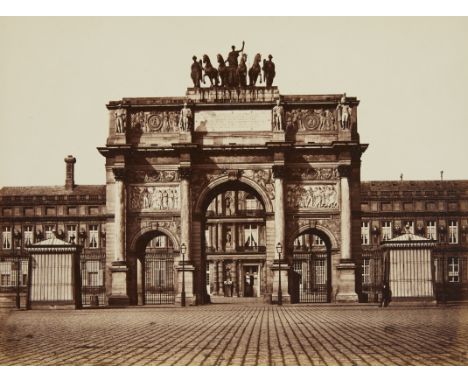 Edouard Baldus (French, 1813-1889). Architectural albumen photograph depicting L'Arc de Triomphe du Carrousel in Paris, Franc
