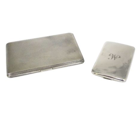 20th century silver cigarette case, with engine turned decoration and stepped edges, hallmarked Birmingham, probably 1938, ma