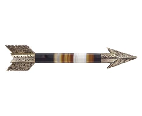 Victorian Scottish banded agate and silver arrow brooch