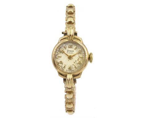 Timor 9ct gold ladies manual wind bracelet wristwatch, hallmarked