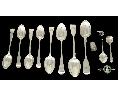 Group of assorted Victorian and later silver spoons, comprising pair pf Old English pattern teaspoons, hallmarked Josiah Will