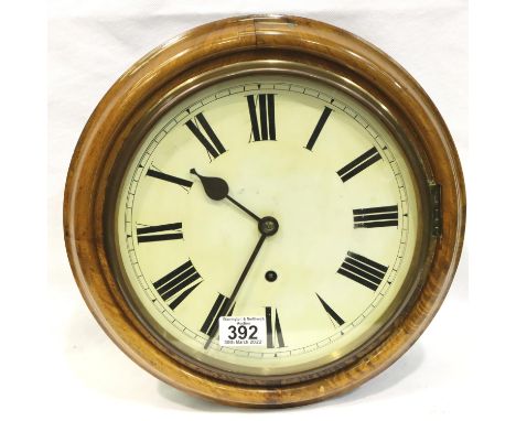 Late 19th century circular wall clock, walnut cased with circular enamelled dial, overall D: 34 cm. P&amp;P Group 3 (£25+VAT 