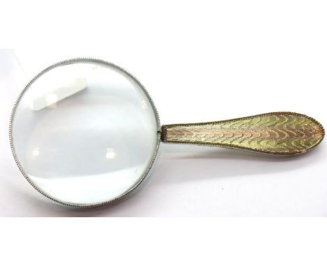 Hallmarked silver Mappin &amp; Webb magnifying glass with tri-coloured handle, L: 11 cm. P&amp;P Group 1 (£14+VAT for the fir