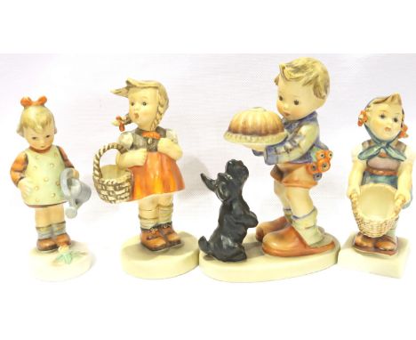 Four Hummel figurines, largest H: 13 cm. P&amp;P Group 2 (£18+VAT for the first lot and £3+VAT for subsequent lots) 