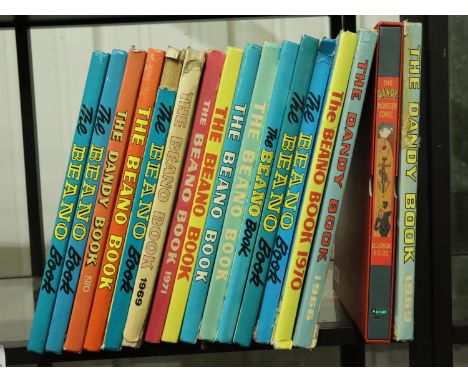 Shelf of Beano and Dandy annuals. Not available for in-house P&amp;P, contact Paul O'Hea at Mailboxes on 01925 659133 