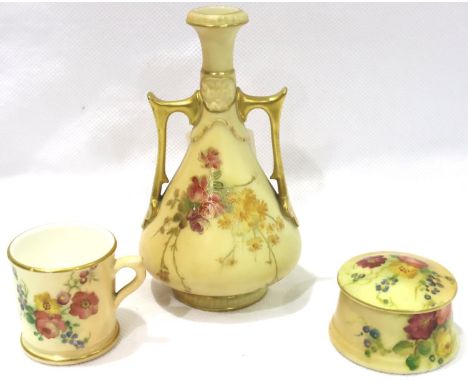 Three miniature Royal Worcester ceramics. P&amp;P Group 1 (£14+VAT for the first lot and £1+VAT for subsequent lots) 