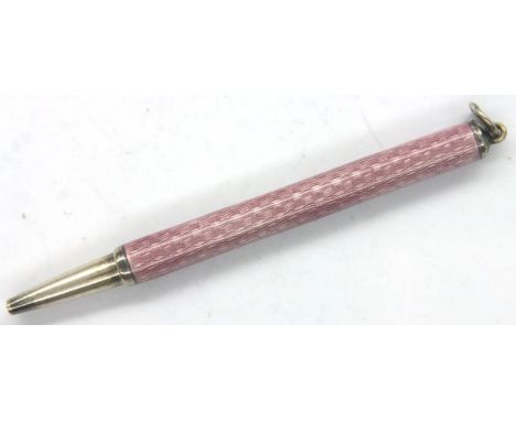 Silver and purple guilloche enamel pencil, L: 55 mm. P&amp;P Group 1 (£14+VAT for the first lot and £1+VAT for subsequent lot