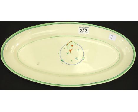 Clarice Cliff for A J Wilkinson, an oval fish plate with enamelled and painted decoration, L: 43 cm. Some crazing and use mar