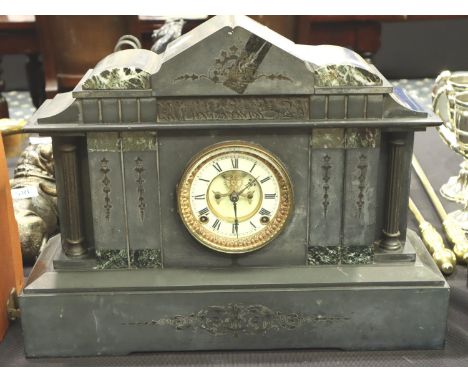 Victorian slate and marble mantel clock with key. Not available for in-house P&amp;P, contact Paul O'Hea at Mailboxes on 0192