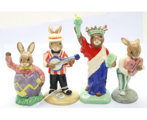 Four Royal Doulton limited edition Bunnykins figurines to include Statue Of Liberty, Banjo Player, Easter Surprise and Sweeth