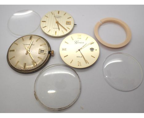 Three wristwatch movements, Garrard (x2) and Rotary. P&amp;P Group 1 (£14+VAT for the first lot and £1+VAT for subsequent lot