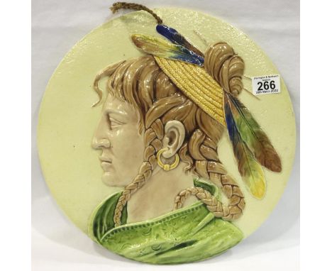 Large Leeds Art pottery ceramic plaque, D: 37 cm. Condition report No cracks, chips or visible restoration, glazing good. P&a