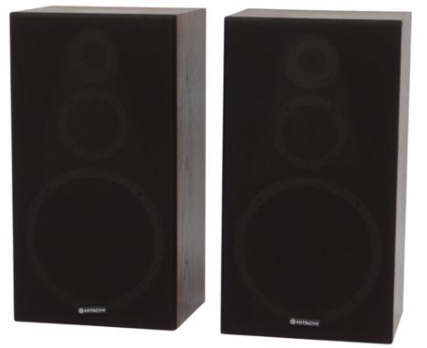 A pair of Hitachi teak cased speakers, SW1000, 56cm high, 30cm wide, 24cm deep. 