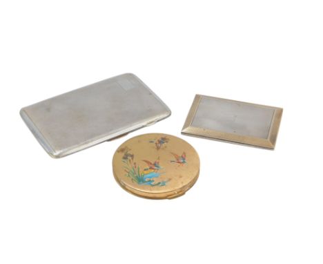 A George V Art Deco small card case, with engine turned decoration and gilt borders, mystery patent opening, engraved to the 