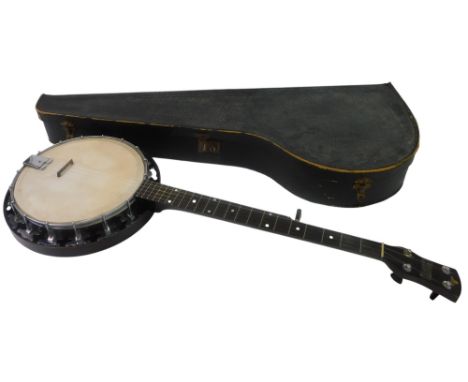 A Melody JQ banjo, 87cm long, cased.