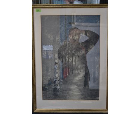 J Moorhouse ( Manchester ) A large pencil sketch painting of a woodland scene being framed and glazed, signed to the corner w
