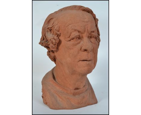 A large mid century clay / earthenware figural bust sculpture by Barbara Tribe ( 1913 - 2000 ) dated 1962 of an older lady wi