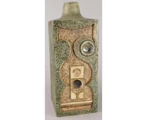 A Troika square section lamp base, with a design of two stylised roundels etc., decorator's initials for Shirley Wharf, 31cm 