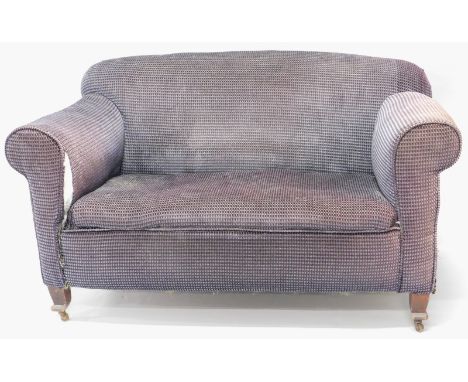 An early 20thC drop end sofa, on square tapering legs with castors (AF)