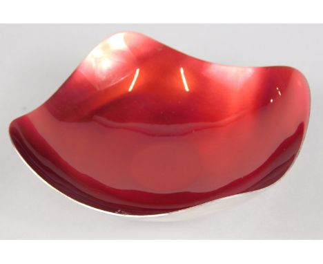 A Danish white metal and red enamel dish or bowl, 12cm wide