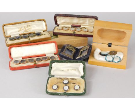 Various collar studs and miniature photo frame, to include silver and blue enamel studs, four cased sets, a cased set of seve