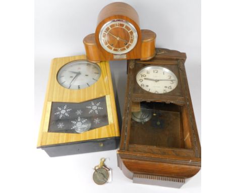 A retro style Chinese wall clock, made by 555 of Shanghai China, a Seikosha wall clock in elm case and an Art Deco style mant