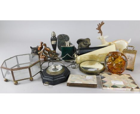 Miscellaneous items, to include a Denhill Venus 18X four draw brass and leather telescope. in original box, a mother of pearl