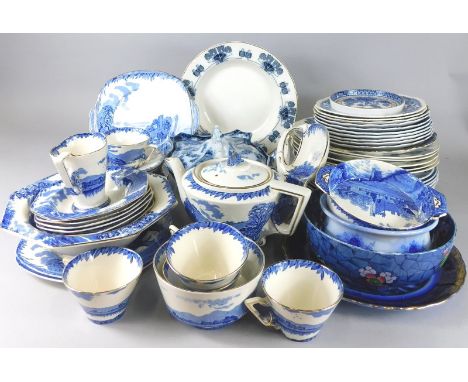 Various items of Burleigh Beautiful Britain blue and white printed pottery, to include Cockington Forge, Haddon Hall etc., va