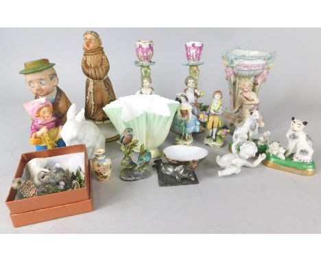 Miscellaneous items, to include a small Continental porcelain centrepiece mounted with a putto, a Grainger & Co Royal Worcest